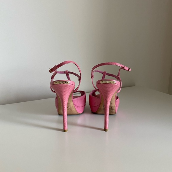 Dior Pink Lizard Embossed Peep Toe Platform Sandals - Picture 6 of 16